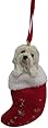 Havanese Christmas Stocking Ornament with "Santa's Little Pals" Hand Painted and Stitched Detail