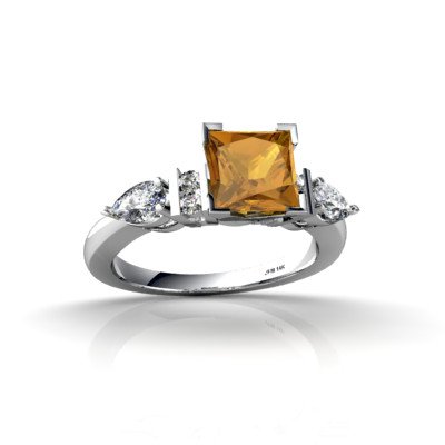 14K White Gold Genuine Square Citrine Engagement Ring 