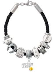 Silver "Hit Like a Girl" with Enamel Softball on a White Love & Luck Beaded B...