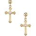 14K Yellow Gold Cross & Ball Diamond Dangle Earring