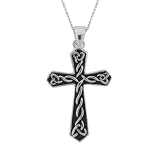 Sterling Silver Antiqued Celtic Cross Pendant with Rolo Chain, 18