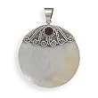 Shell Pendant with Garnet and Oxidized Design
