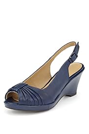 Footglove™ Original Leather Ruched Peep Toe Wedge Shoes