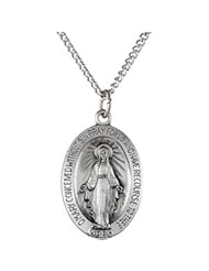 Oval Miraculous Medal Necklace in Solid Sterling Silver 19.00X13.75 MM