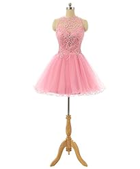 Sheer  Lace Beaded Cocktail Short Tulle Homecoming Dress/Prom Dress/Party Dress  With Rhinestones