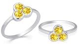Round Cut Citrine Three Stone Ring Sterling Silver