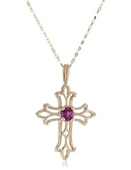 10k Yellow Gold Filigree Cross with Gemstone Pendant Necklace