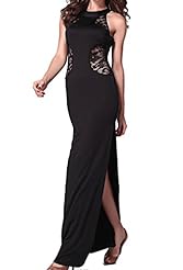 Sexy Cutout Lace Keyhole Polyester/Spandex Spring Summer Winter Sheath Sleeveless Checkered Print Evening Dress 