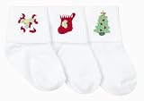 Jefferies Socks Happy Holidays Stocking Candy Cane Tree Applique, White, 3-Pack