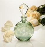 LIGHT GREEN ETCHED CRYSTAL PERFUME BOTTLE WITH STOPPER