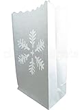CleverDelights White Luminary Bags - 20 Count - Snowflake Design - Flame Resistant Paper - Christmas Holiday Outdoor Decorations - Party and Event Decor - Luminaria Candle Bag - Twenty Bags