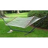 Green Steel Stand with 8mm Cotton/poly Rope Double Hammock - Combo
