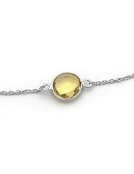 925 Sterling Silver 16" Lemon Quartz Single Round Gemstone Necklace