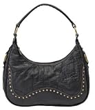 Black Genuine Leather Handbag with Alligator Design