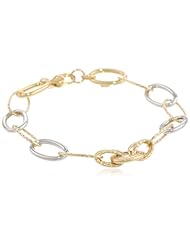 14k Italian Yellow and White Gold High Polished and Diamond Cut Oval Link Bracelet, 7"