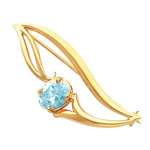 14K Yellow Gold Aquamarine Brooch by 