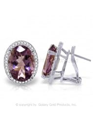 14K White Gold French Clip Earrings with Diamonds and Amethysts