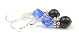 September Sapphire Sterling Silver Swarovski Crystal Beaded Birthstone Pearl Drop Earrings