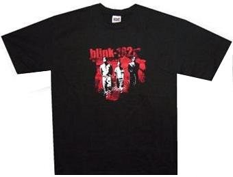BLINK 182 - Red And White Photo - Black T-shirt