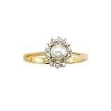 14K Yellow/White Gold 0.02 ct. Diamond and 6 x 4 MM Pearl Ring