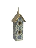 New Rosso's International 2 Hole Wine Birdhouse Yellow Blue W/Hanging Or Mounting Bracket