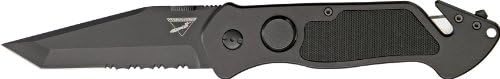 Waffentechnik Knives PRT10 Part Serrated Tanto Point Pocket Rescue Tool Button Lock Knife with Black Aluminum Handles