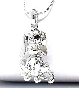 Adorable 3d Silver Sitting Jointed (Moveable) Puppy Dog Charm Necklace with Crystals