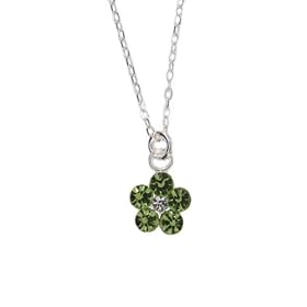 Childs Flower Necklace Swarovski Crystal in Sterling Silver Peridot Green August Birthstone