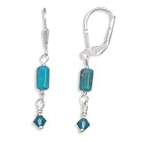 Turquoise Tube and Crystal Lever Back Earrings