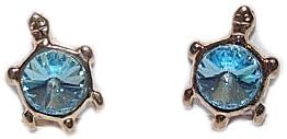 Child's SKILLUS 18k Gold BLUE CZ Turtle Stud Earrings, Lead & Nickel Free