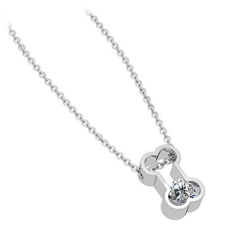 Bark Avenue Jewelers- 1/3 Carat Diamond Bone Solitaire Pendant 14 Karat White Gold