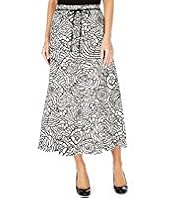 Linen Blend Linear Floral Long Skirts