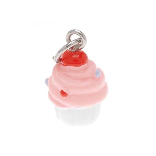 Hand Painted Charm White And Pink Cupcake With