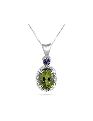 Peridot and Tanzanite Diamond Pendant in 10k White Gold