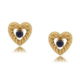 Yellow Gold Heart Stud Earrings With Sapphire Gemstones