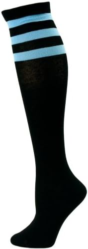 Julietta Women's Sport Stripe Black Knee Socks - 1 Pair - Black and Light Blue