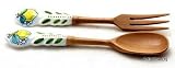 UTENSIL SET: LEMON - Wood with Hand Painted Ceramic Handle (Pair/Set) [#1570-PST]
