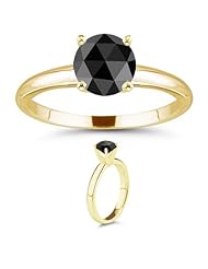 3/4 (0.71-0.80) Cts AAA Black Diamond Solitaire Ring in 14K Yellow Gold