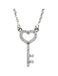 14 Karat White Gold Diamond Skeleton Heart Key Necklace
