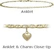 10 K 9" Yellow Gold Flat Gucci Style Anklet with 9mm Heart Charm