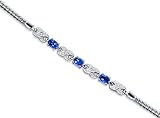 Luxurious Oval Cut Created Sapphire & White CZ Gemstone Bracelet in Sterling Silver