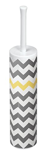 mDesign Slim Toilet Bowl Brush and Holder for Bathroom Storage - Gray/Yellow Chevron
