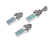 Sterling Silver Marcasite Pendant and Earrings Set - Rectanglular Turquoise with Gems