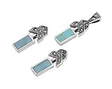 Sterling Silver Marcasite Pendant and Earrings Set - Rectanglular Turquoise with Gems