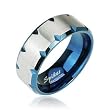 316L Stainless Steel Ring with Blue IP Faceted Edge Accent
