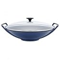 Le Creuset Enameled Cast-Iron 14-1/4-Inch Wok with Glass Lid, Cobalt Blue