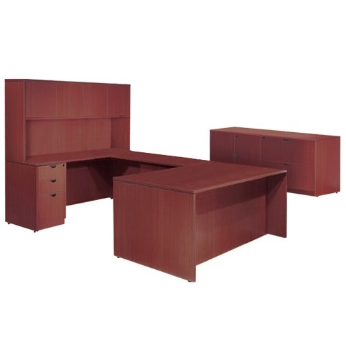 UShaped Management Desk with Credenza Overhead Hutch Files Storage