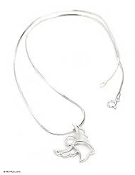 Silver pendant necklace, Angel Beside Me - Angelic Protection Fine Silver Pendant Necklace