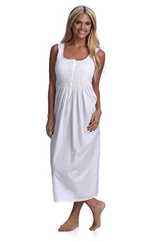 Handmade Women's Smock Tatting Lace Full-length Nightgown White