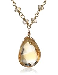 Faceted Citrine Rondelle Gold Over Sterling Silver Clasp Linked Chain Y Shape Necklace, 17"
